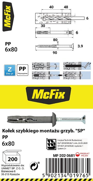 PIKAKIINNITYSTULPPA PP-KAULUKSELLA 6*80MM - 2.0 STO - MF-202-0681