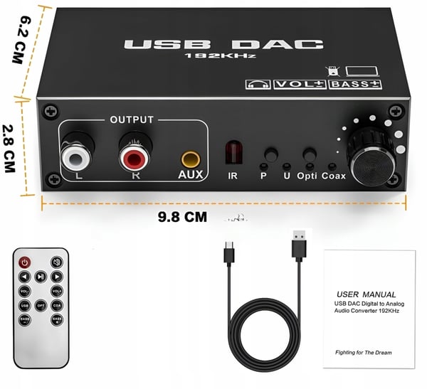 LYDKONVERTER USB DAC TOSLINK KOAKSIAL CINCH AUX EKSTERNT LYDKORT