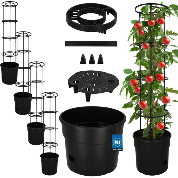 Kruka för tomatodling med stege för balkongen svart 30 cm set om 4