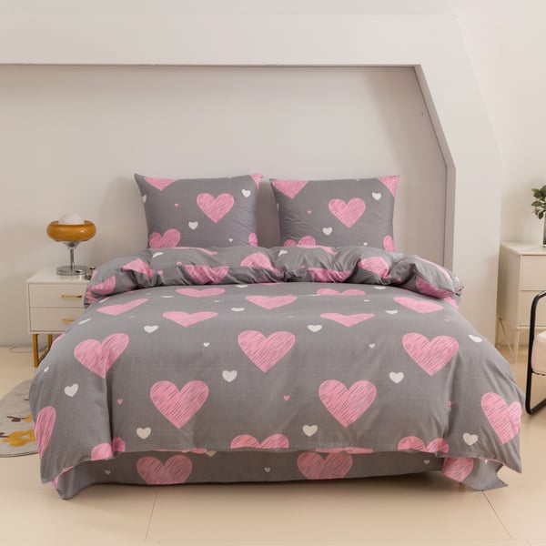 Bomuldssengetøj 140x200 pink hjerte Bomuldssengetøj 140x200 pink hjerte