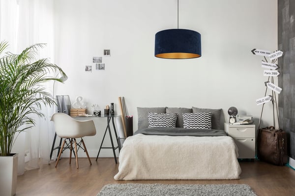 HÆNGENDE LAMPE LOFTSKRONE GYLDEN FLØJLSSKÆRM