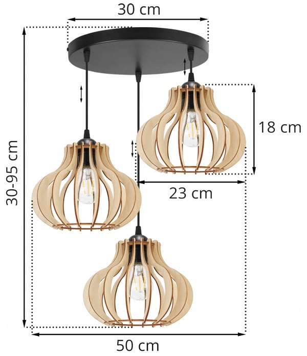 Hængende lampe, loftslysekrone, træ, LED lampeskærm