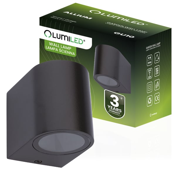 Havevæglampe, facadelampe, udendørslampe, GU10, ALLIUM, sort, LUMILED