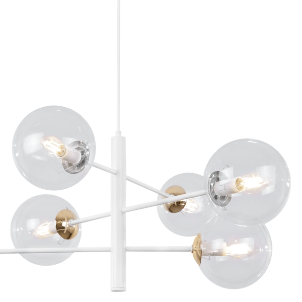 VICENZA HÆNGELAMPE I HVIDGULD MED 6 FLAD KLAR LAMPE E14