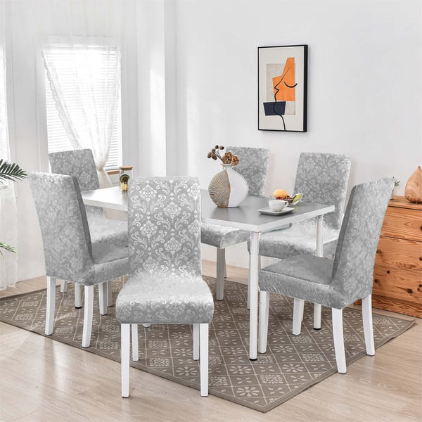 Paksu kohokuvioitu samettinen tuolinpäällinen, vaaleanharmaa