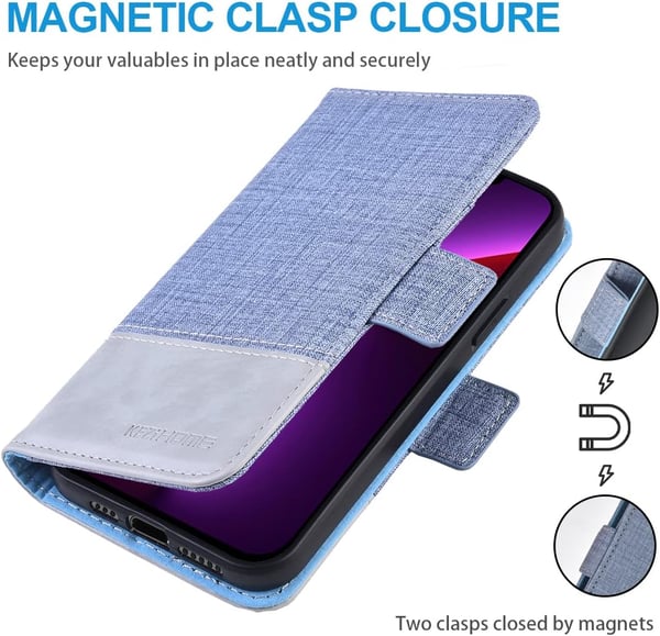 Flipfodral för Apple iPhone 13 Pro 6,1" blågrå + 2x härdat glas