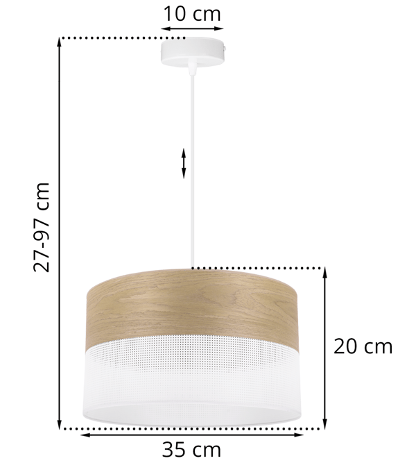ENKELT HÆNGELAMPE, LAMPESKÆRM I GYLDEN EGEFRONT, 35 CM