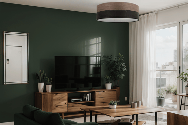 Loftlampe i træplexi, sort, 50 cm, valnød