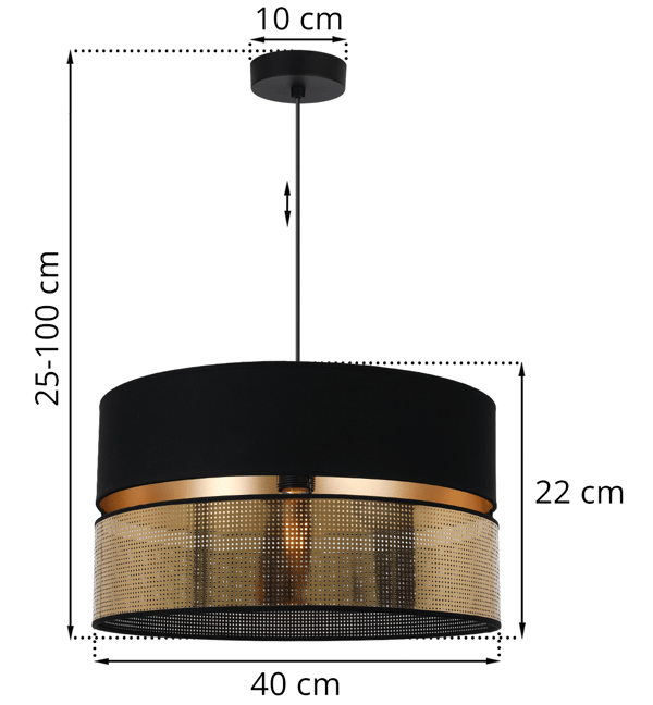 ASTI DUO SORT HÆNGELAMPE 1 FLAD SORT-GYLDET LAMPESKÆRM 40CM