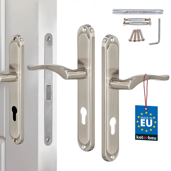 Dørrhåndtag langt plade til cylinderinsats Classic satin 72