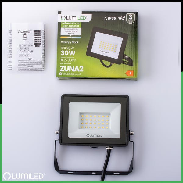 ZUNA2 LED projektør 30W 2700lm 4000K IP65 Sort LUMILED