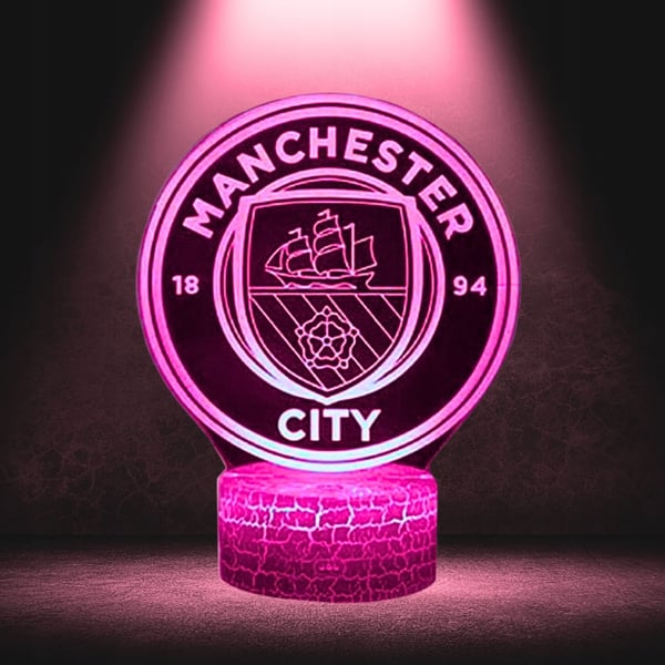 Manchester Citys vapensköld nattlampa för barn 16 LED 3D + fjärrkontroll