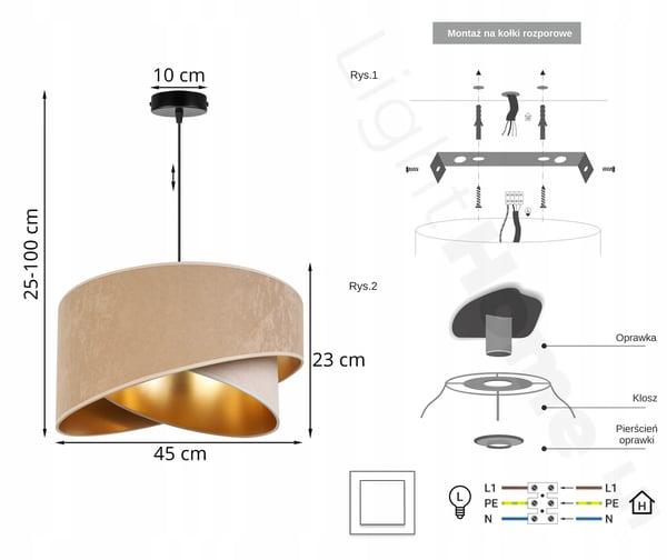 HÆNGENDE LAMPE LOFTSKRONE GYLDEN FLØJLSSKÆRM