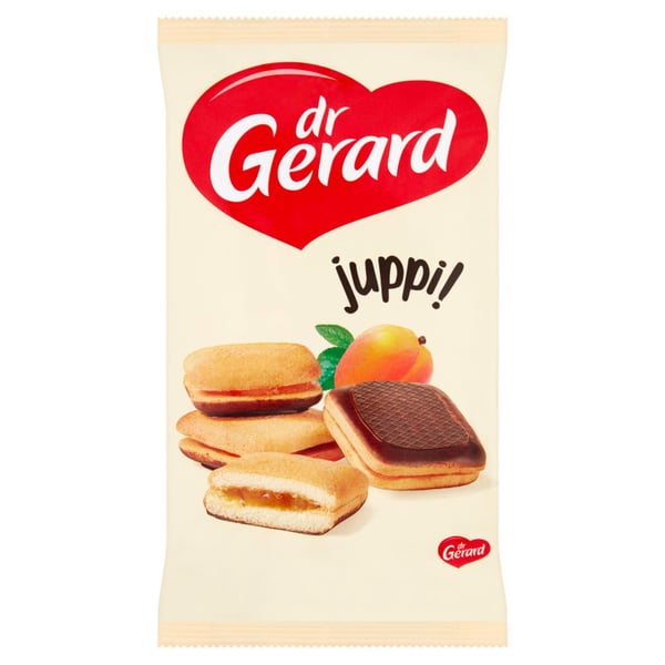 Dr Gerard Juppi sockerkakorna med aprikosfyllning och kakaoglasyr 205 g