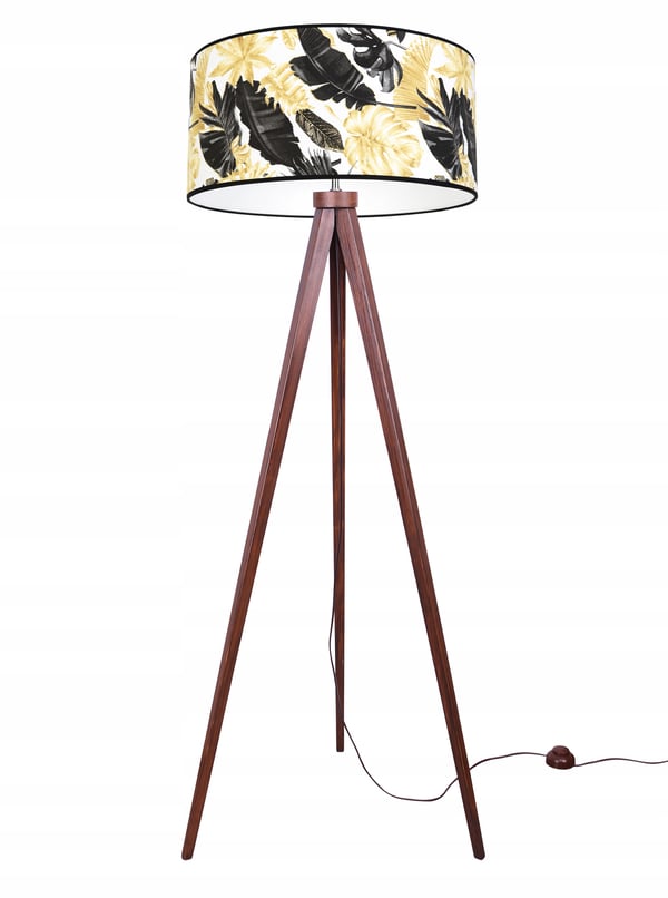 GULVLAMPE MED TRIPODSKÆRM GYLDNE BLOMSTER LED