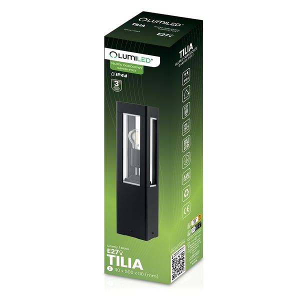 Udendørs havelampe aluminium sort E27 IP44 armatur POST 50cm TILIA LUMILED
