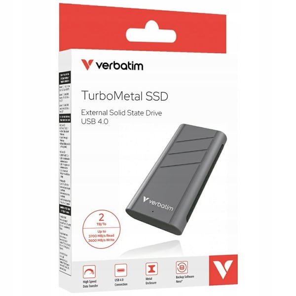 Verbatim TurboMetal 2TB USB4 Typ-C Extern SSD Grå