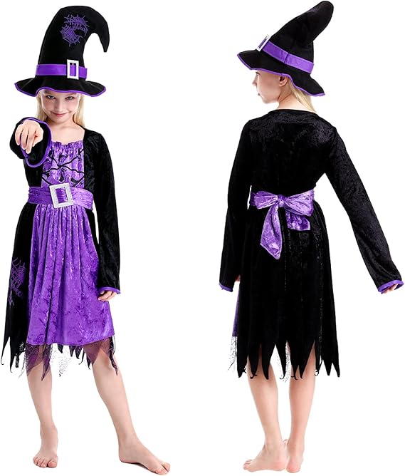 Halloween heksekostume lilla kjolehat 3-4 år