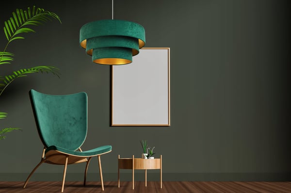 HÆNGENDE LAMPE LOFTSKRONE GYLDEN FLØJLSSKÆRM