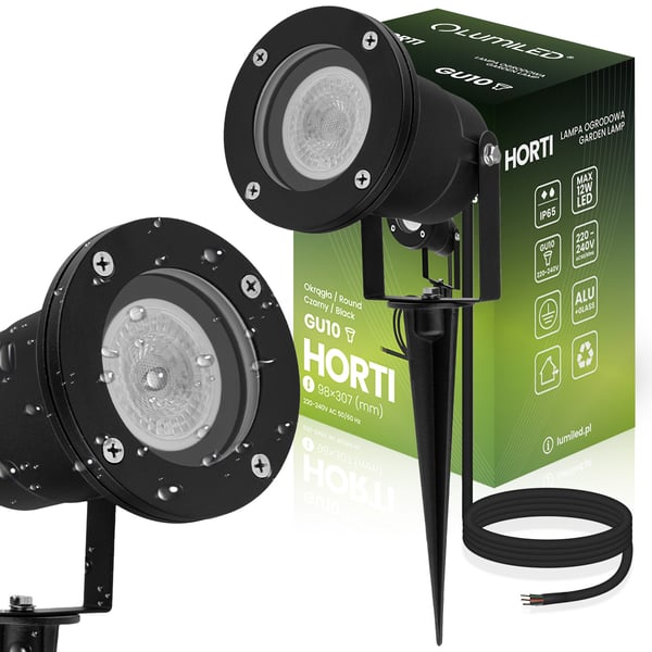Trädgårdslampa LED GU10 IP65 vattentät svart med 1m sladd HORTI LUMILED