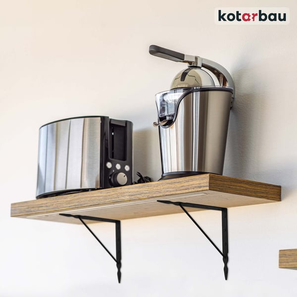 KOTARBAU® Forstærket hyldeknægt i sort stål 250 x 250 mm trekantet hyldebeslag