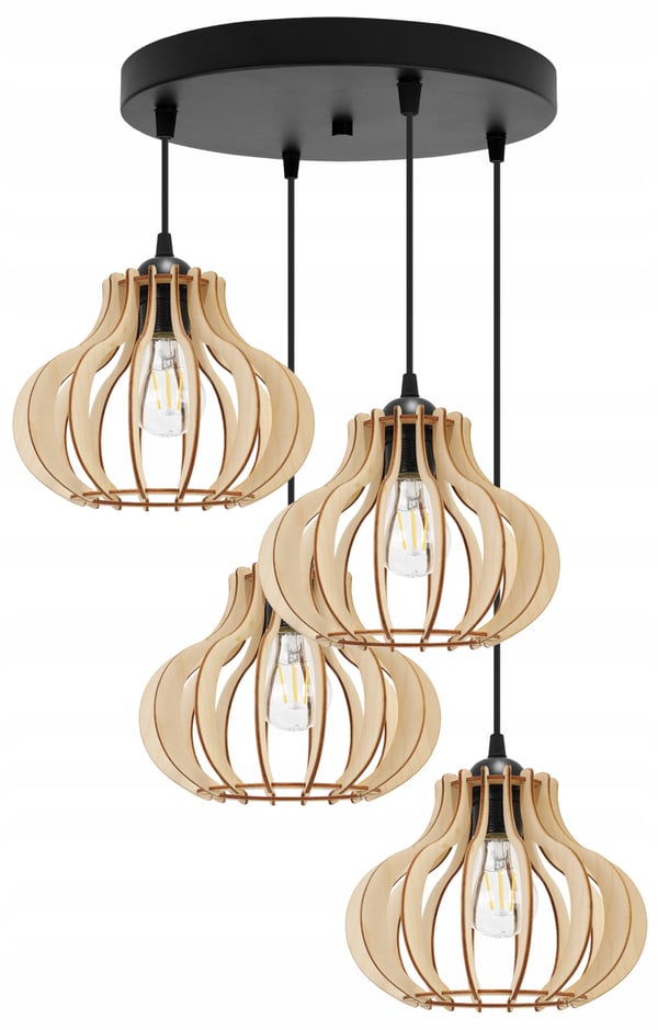 Hængende lampe, loftslysekrone, træ, LED lampeskærm