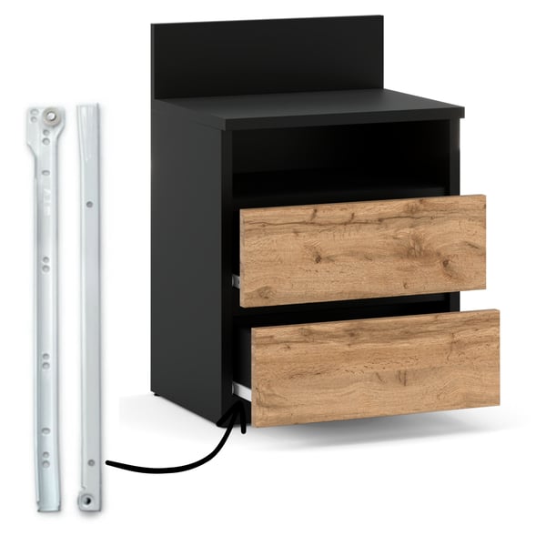 Sängbord Svart Ek Wotan 40cm 2S Hylla Sovrumsmöbler
