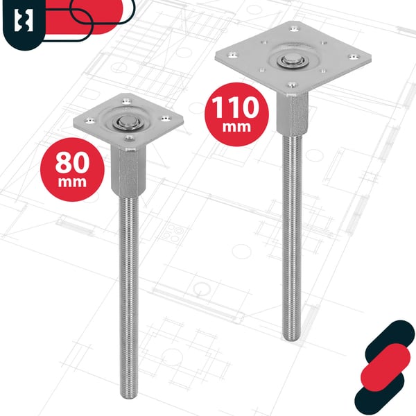 KOTARBAU® Vertikalt justerbart stålstolpankare för paviljonger 80 x 330 mm 4-pack