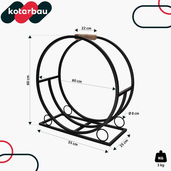 KOTARBAU® Brændekurv til pejs Stål Metal Brændekurv Dekorativ Loftkurv Hjul Sort 55 x 25 x 60 cm
