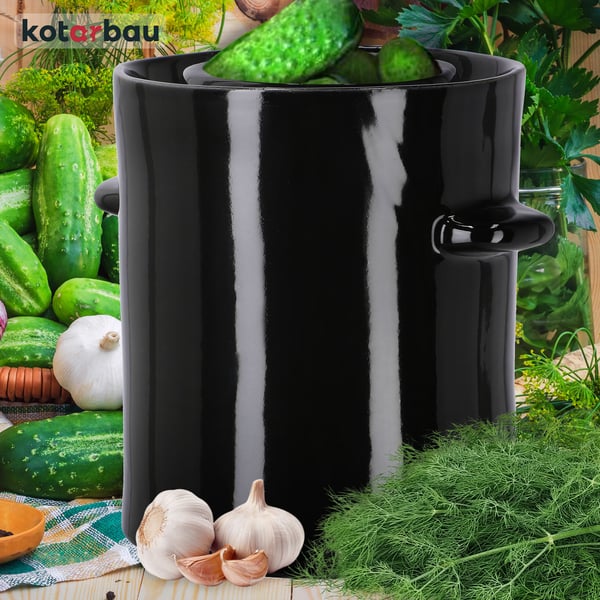 Kotarbau® Hermeettinen kivitavaratynnyri kannella kaalin ja kurkun säilömiseen 10 l eebenpuuta