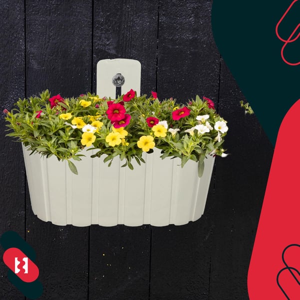 Väghängande blomkruka med handtag rustik vit 28 cm 6 st