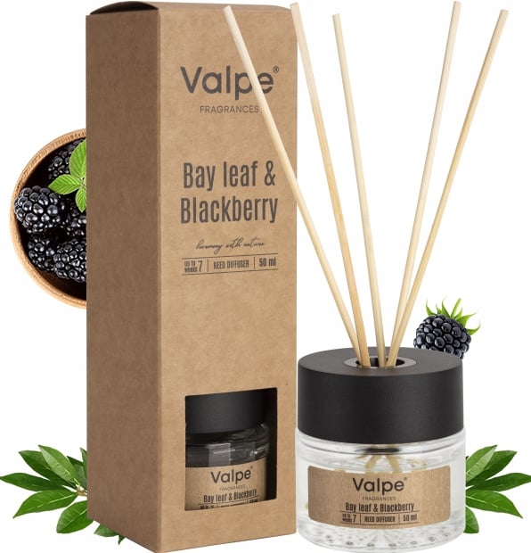 VALPE aromadiffuser med pinde laurbærblad - bjørnebær 50 ml