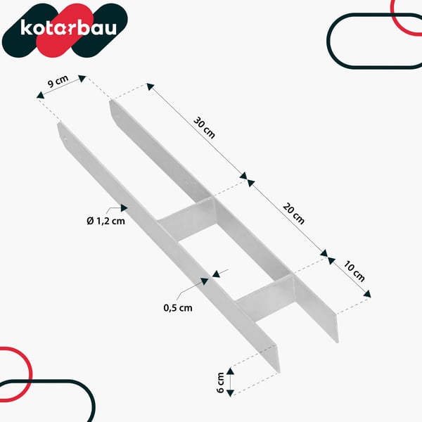 H-formet søjlebase til indstøbning, konsol, galvaniseret stålankhor, 90 mm