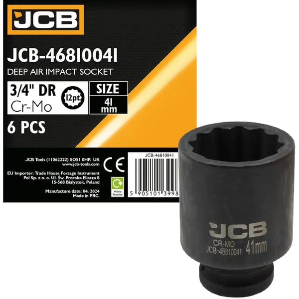 JCB DYB SLAGTOPPENØGLE 3/4" Cr-Mo 12-kant 41 mm