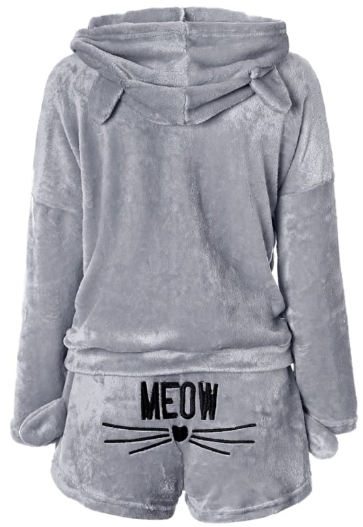 MJAUM varm pyjamas i plysch med kort katt, storlek S