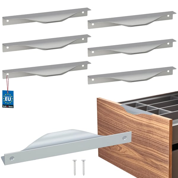 KOTARBAU® Moderna møbelhåndtag i aluminium med sølvkant, 160/180 mm, sæt med 6