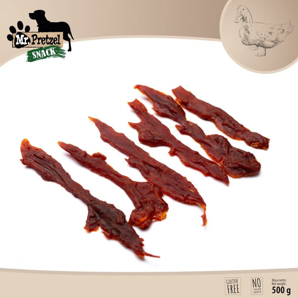 Herkku, välipala koirille Pehmeät ankanfileet (92 %) Mr. Pretzel 500g