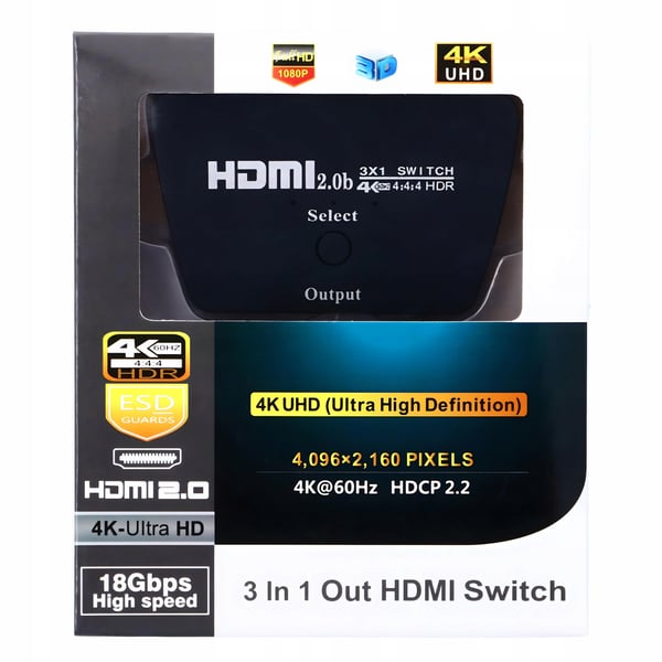 HDMI 2.0b 3x1 switch splitter 3 indgange 4K 60Hz HDR HDCP 2.2