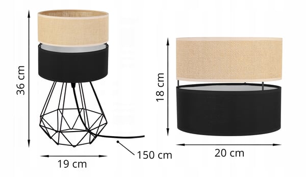 PÖYTÄVALAISIMEN JUUTTIVARJOSTIN 20 CM MUSTA