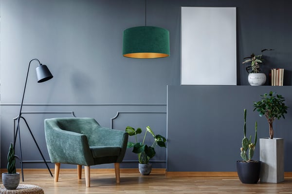 HÆNGENDE LAMPE LOFTSKRONE GYLDEN FLØJLSSKÆRM