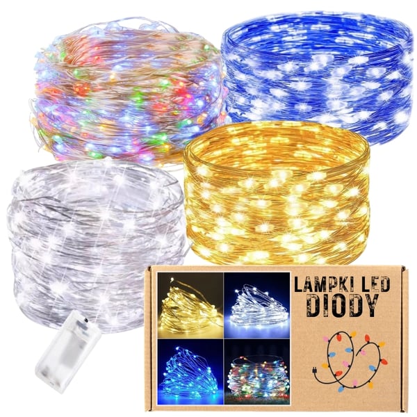 LED-belysning, batteridrevne ledninger, juletræslys, 20 LED'er, 2m, kold, varm
