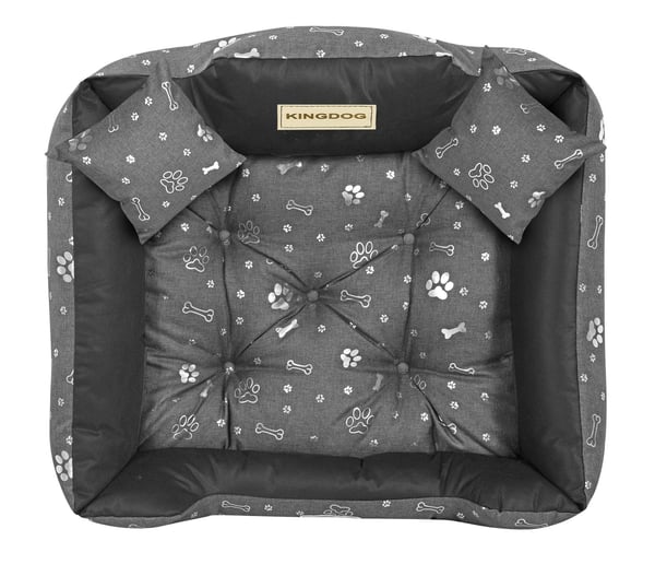 Hundeseng hundebur KINGDOG 75x65 cm personaliseret vandtæt ben sølv