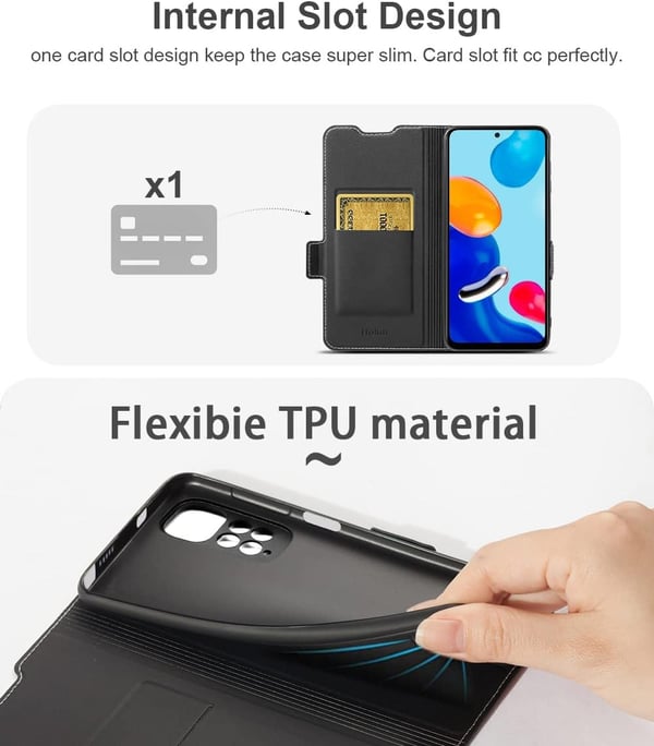 Etui til Xiaomi Redmi Note 11 / Note 11S, øko-læder, sort, med klap