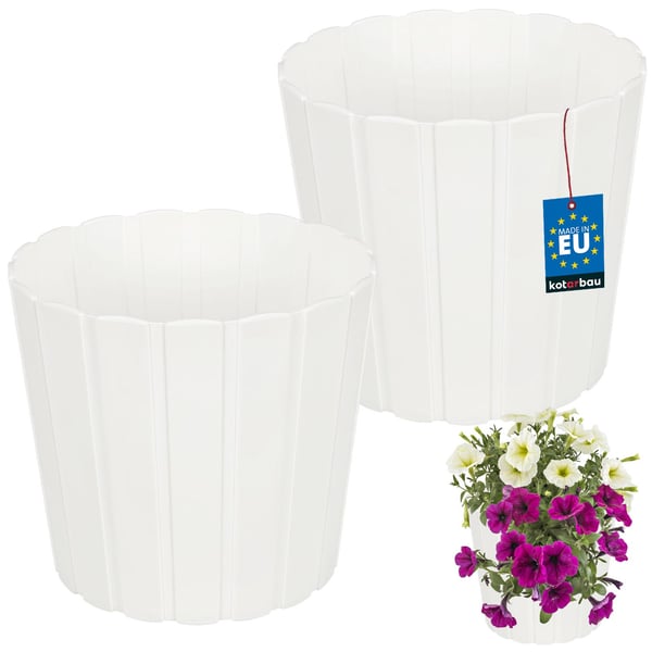 Muovinen kukkaruukku kukille ja yrteille parvekkeelle tai terassille, valkoinen, 24 cm, 2 kpl.