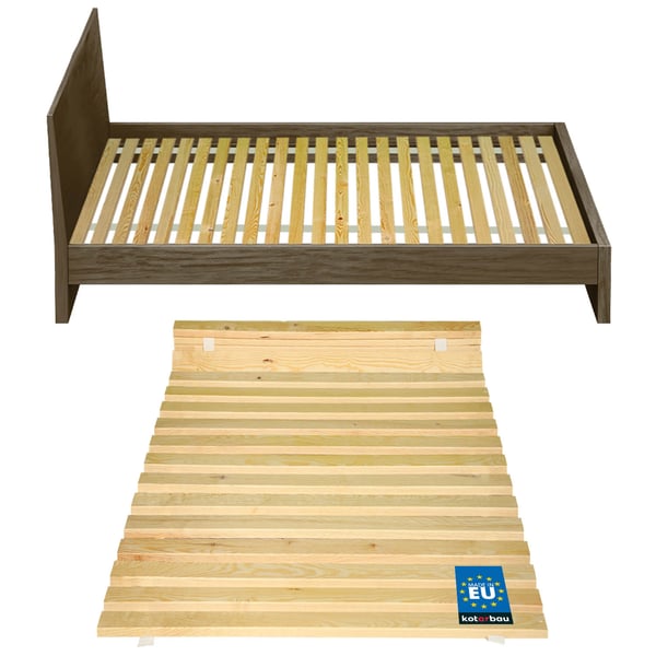 Träsängram med ribbor på band för madrass 90 x 200 cm