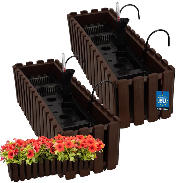 Blomkruka balkonglåda för balustrad terrassblommor brun 60 cm 2 st
