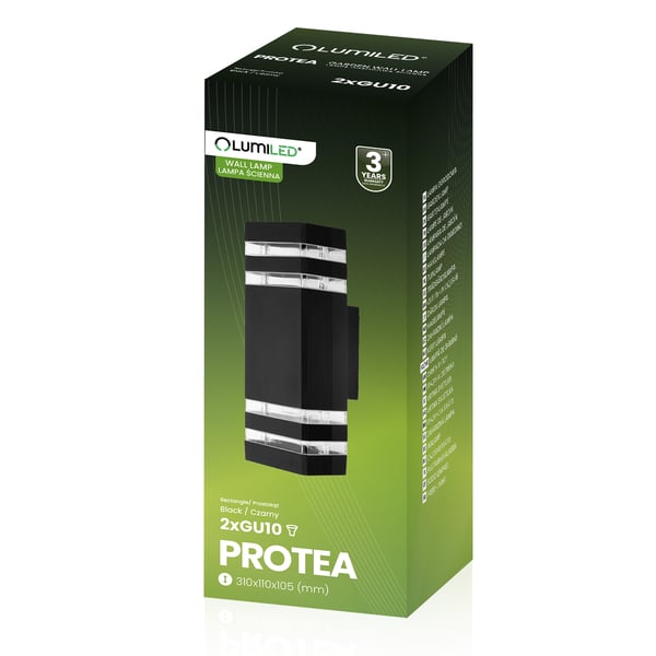 Trädgårdslampa väggarmatur fasadbelysning upp ned GU10 svart PROTEA LUMILED