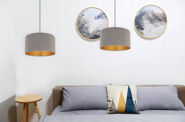 HÆNGENDE LAMPE LOFTSKRONE GYLDEN FLØJLSSKÆRM