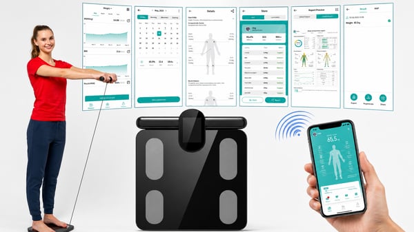 WOBELL våg med kroppssammansättningsanalys svart smart Bluetooth-anslutning med telefon