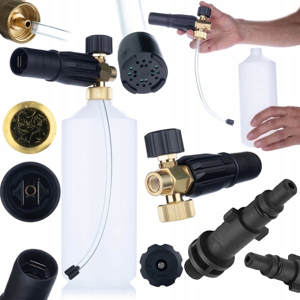 Rosfix S0401 Foam Gun 1000ml för högtryckstvätt G1/4F, munstycke 1,23mm + Adapter / adapter för Nilfisk högtryckstvätt till G1/4""M (plast)